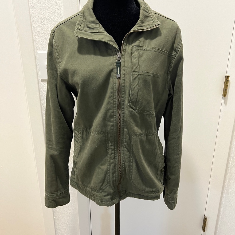 prAna Olive Green Utility Jacket Size S – Cotton Canvas with Plaid Lining